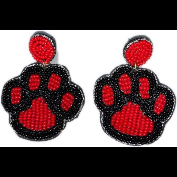 Paw Earrings Tiger Pride Cat Dog Puppy Paws Red - Picture 4 of 6